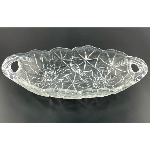 Vtg Indiana Glass Sunflower Relish Tray, Pressed Clear Glass Textured Bowl - Picture 1 of 16